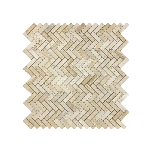 Savoy Prestige Series Light Beige  Honed Herringbone Travertine Marble Mosaic