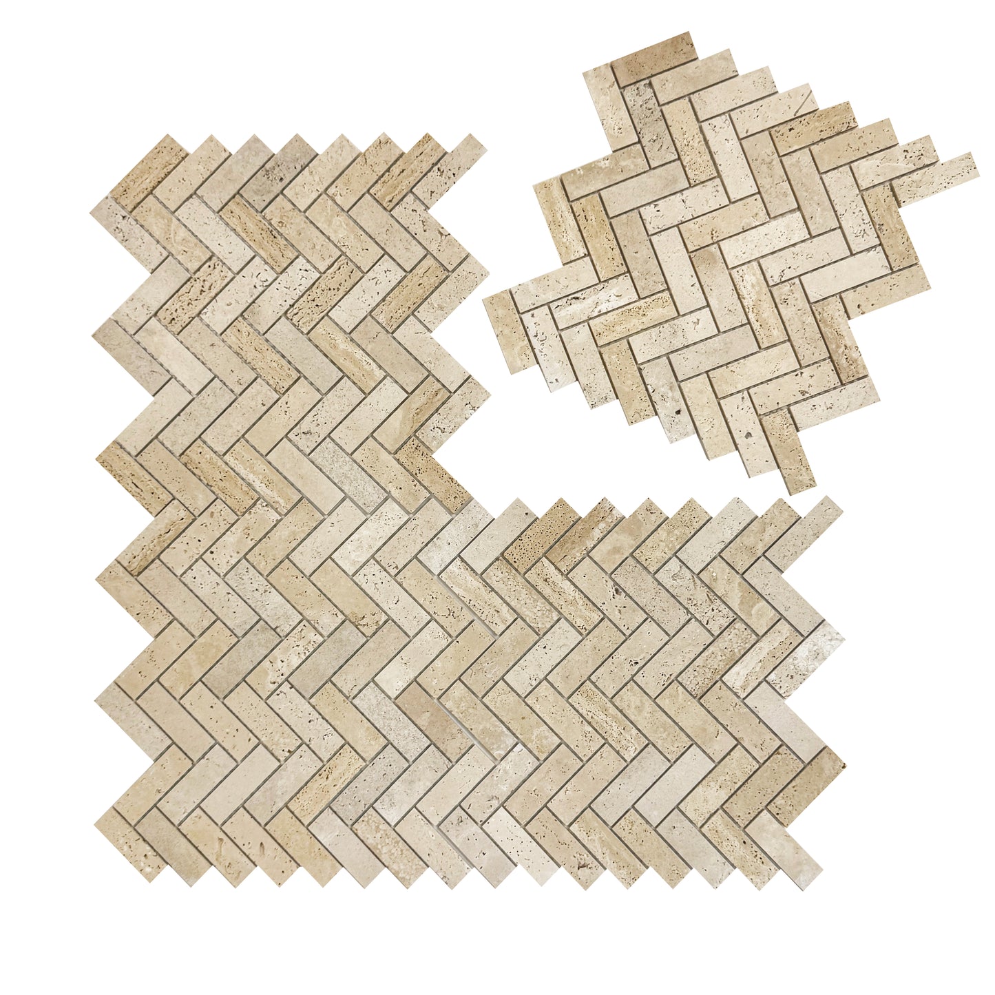 Savoy Prestige Series Light Beige  Honed Herringbone Travertine Marble Mosaic