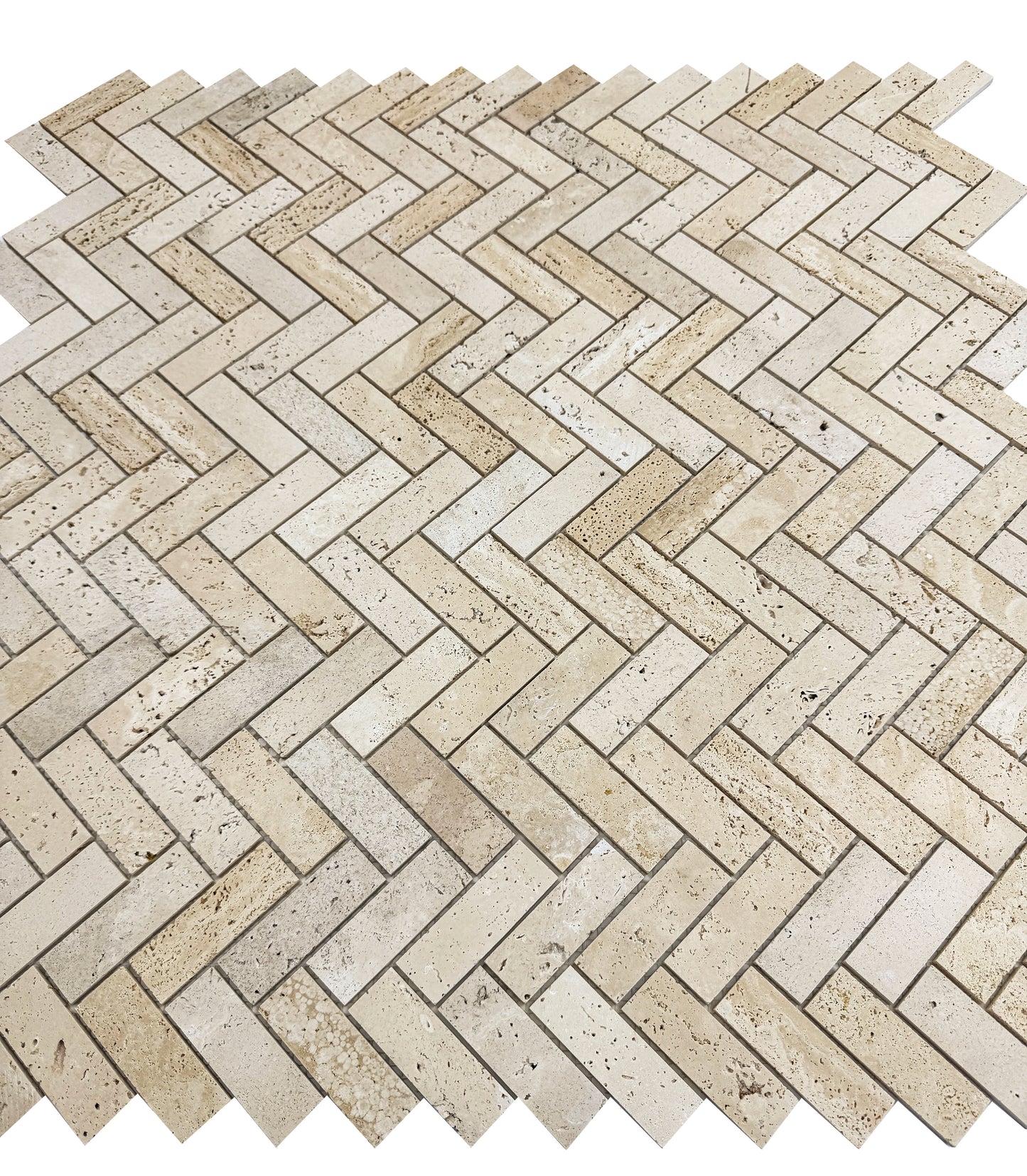 Savoy Prestige Series Light Beige  Honed Herringbone Travertine Marble Mosaic