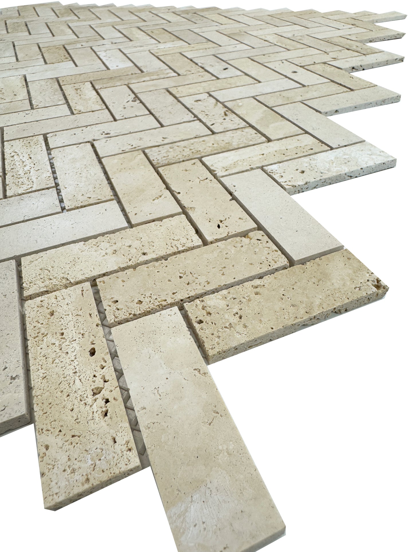 Savoy Prestige Series Light Beige  Honed Herringbone Travertine Marble Mosaic