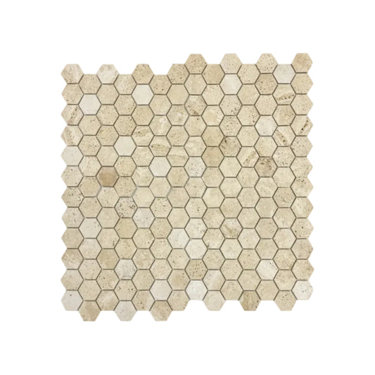 Versace Luxury Series Light Beige  Honed Hexagon Travertine Marble Mosaic