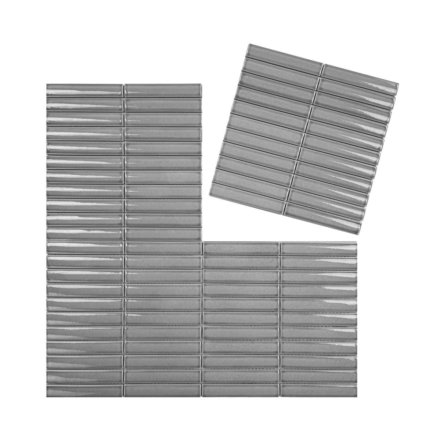 Aurora Strips Series Cloud Grey Glossy Long Strip  Glazed Porcelain Mosaic