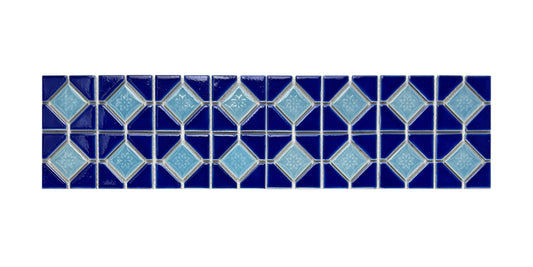 Fina Standard Pool Tile Series Cobalt Blue And Light Blue Diamond Pattern With Square Shape  Porcelain Border