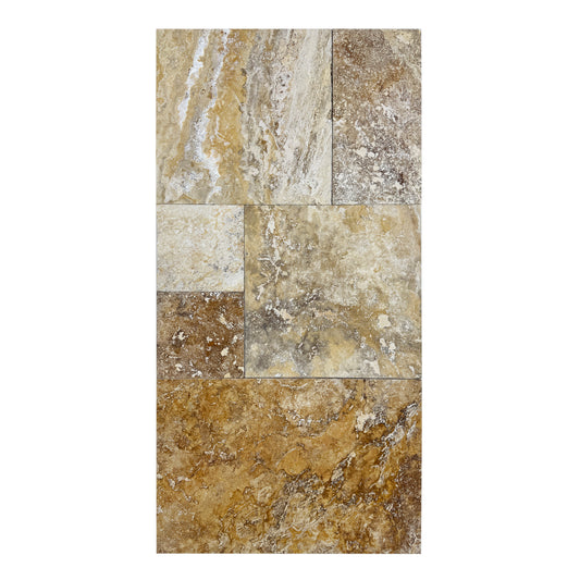 Opulence Versailles Series Golden Beige & Tan Beige Mixed Travertine Versailles Pattern Tile