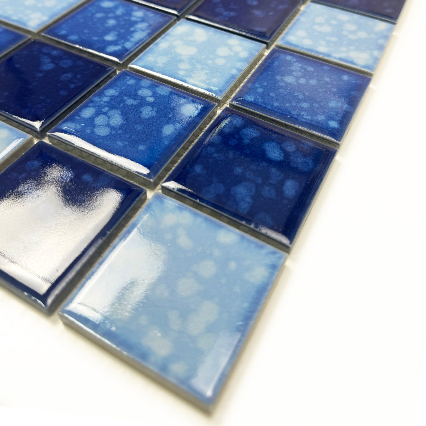 Midnight Splendor Series Sky Blue & Cobalt Blue & Prussian Blue Mixed Iced Flower Texture Crystalline Glazed Porcelain Mosaic