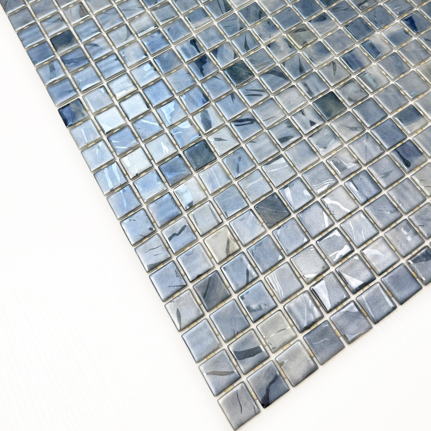Spanish Mosaic Series Light Grey & Seal Grey & Ash Grey Streaks And Swirls Texture  Recycled Glass Mosaic