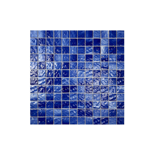 Serene Wave Navy Blue Wave Pattern Crystalline Glazed Porcelain Mosaic