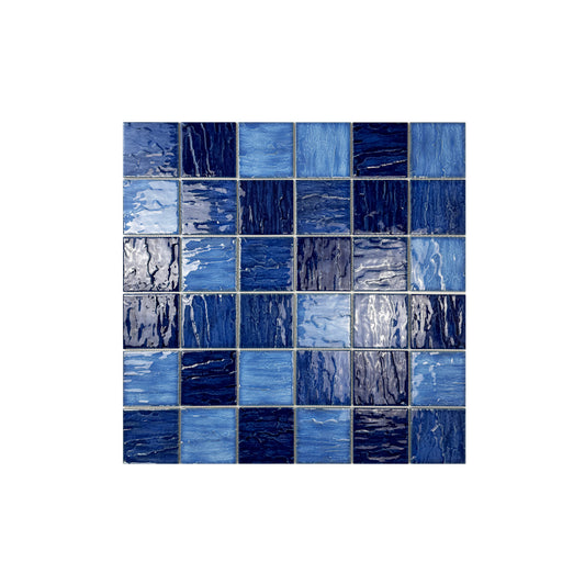 Serene Wave French Blue & Navy Blue Mixed 3D Crystalline Glazed Porcelain Mosaic