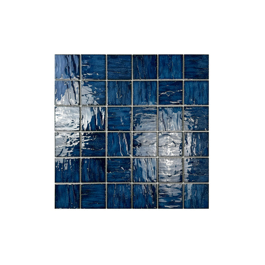 Serene Wave Sapphire Blue 3D Crystalline Glazed Porcelain Mosaic