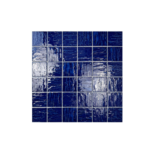 Serene Wave Cobalt Blue 3D Crystalline Glazed Porcelain Mosaic