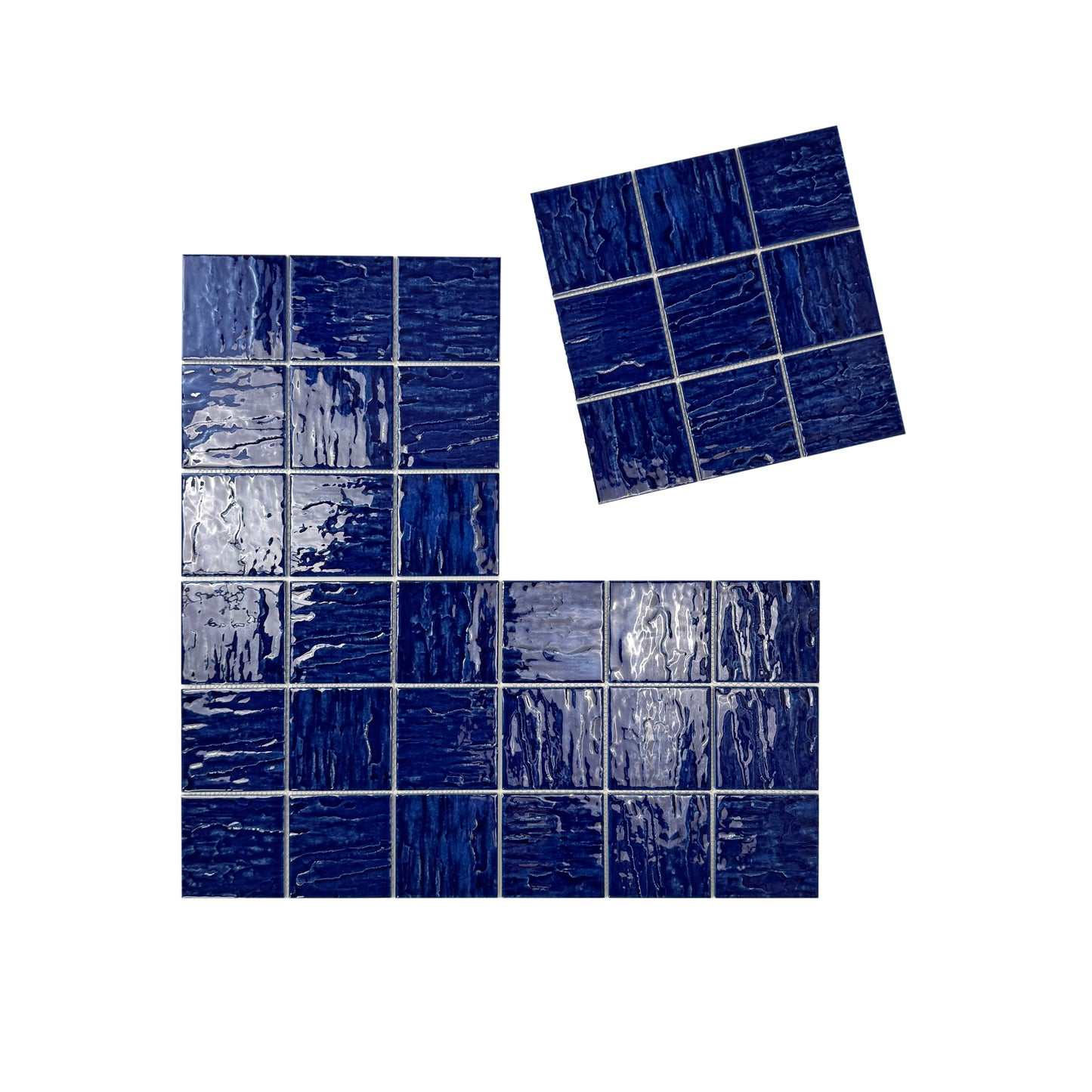Serene Wave Cobalt Blue 3D Crystalline Glazed Porcelain Mosaic