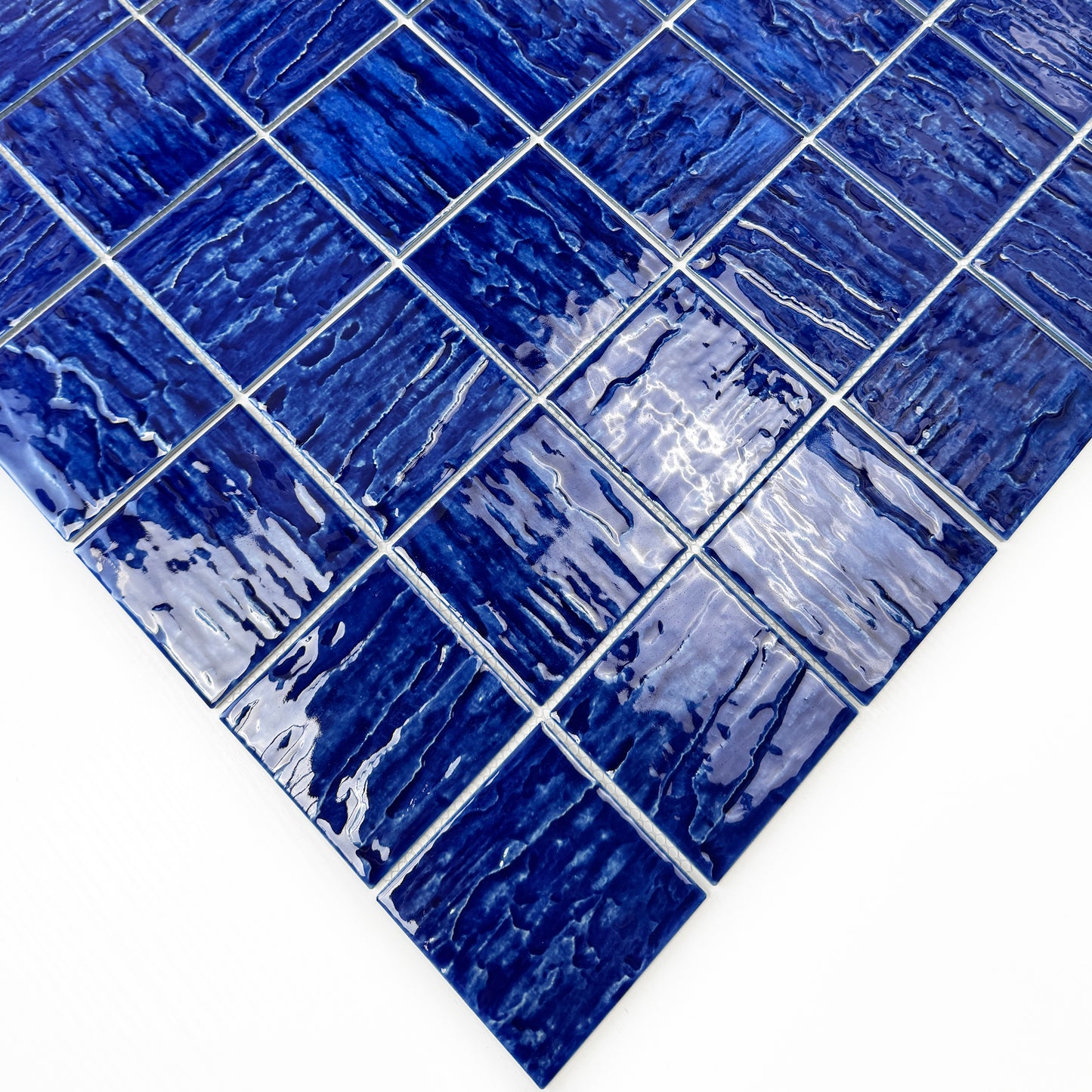 Serene Wave Cobalt Blue 3D Crystalline Glazed Porcelain Mosaic