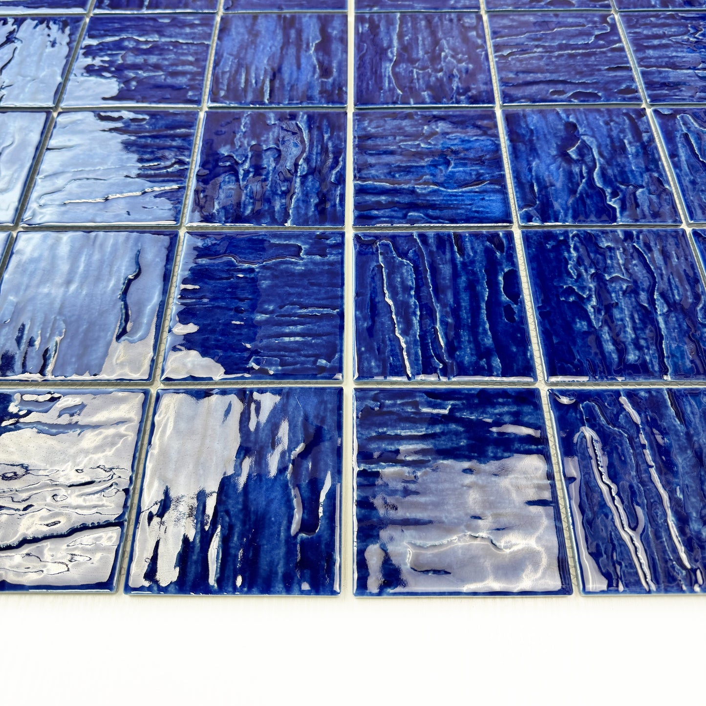 Serene Wave Cobalt Blue 3D Crystalline Glazed Porcelain Mosaic