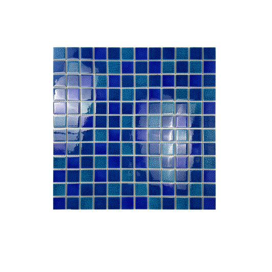 Oceanic Opal Series French Blue & Klein Blue Mixed Double Crackle Porcelain Mosaic