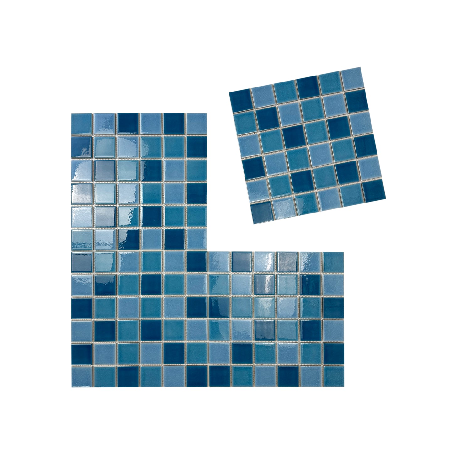Oceanic Opal Series Cerulean Blue & Cyan Blue & Navy Blue Mixed Crackle Porcelain Mosaic