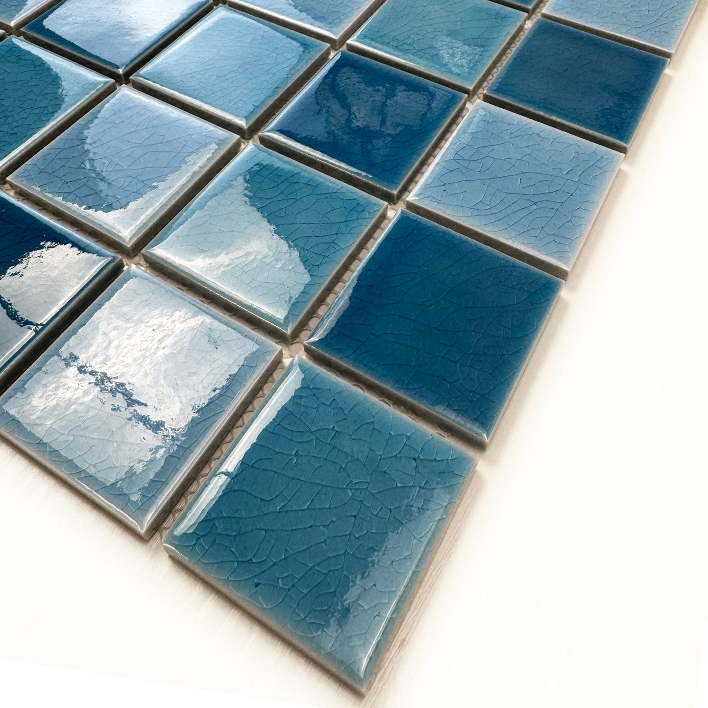 Oceanic Opal Series Cerulean Blue & Cyan Blue & Navy Blue Mixed Crackle Porcelain Mosaic