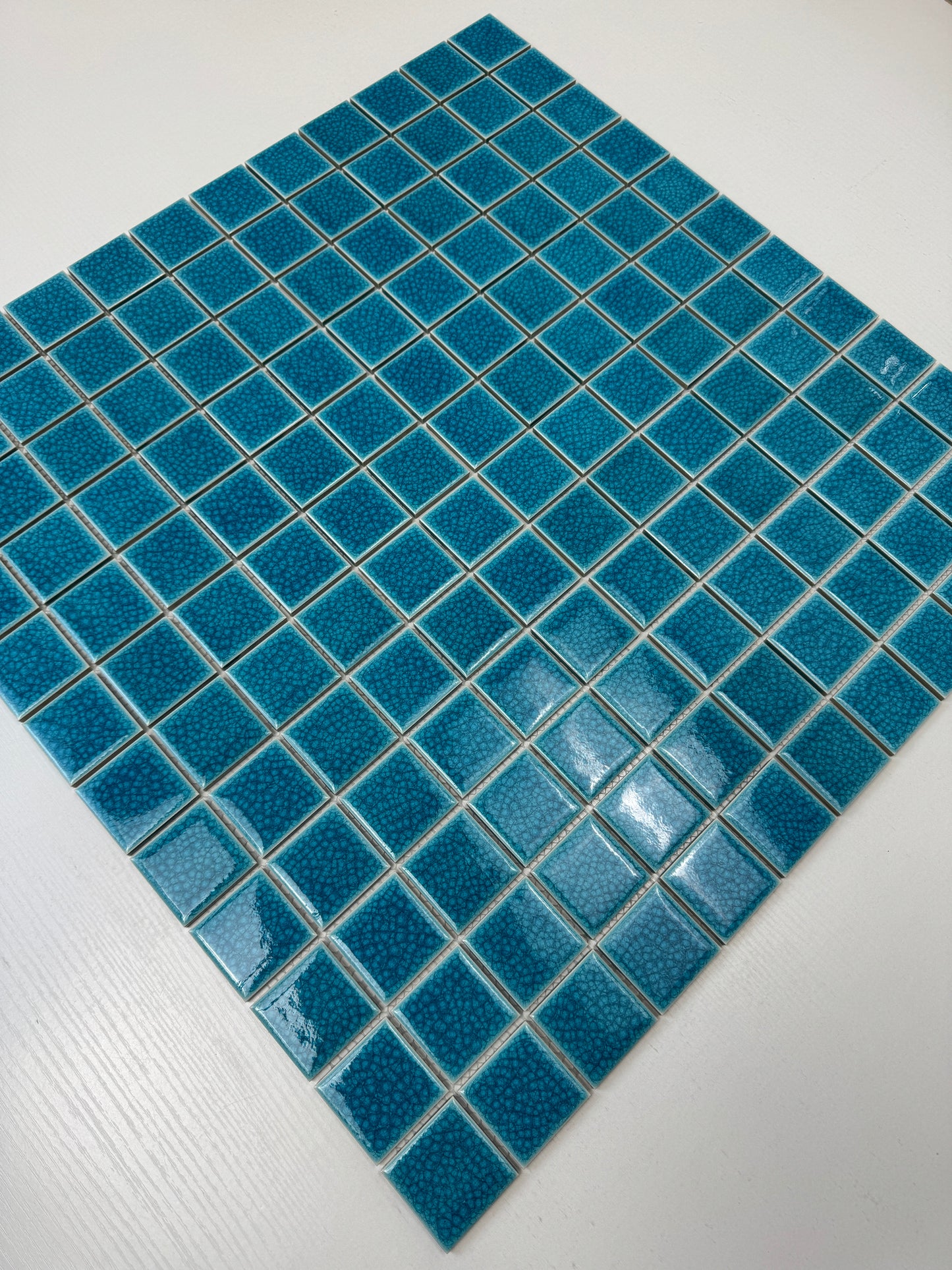 Oceanic Opal Series Tiffany Blue Convex Surface Crackle Porcelain Mosaic
