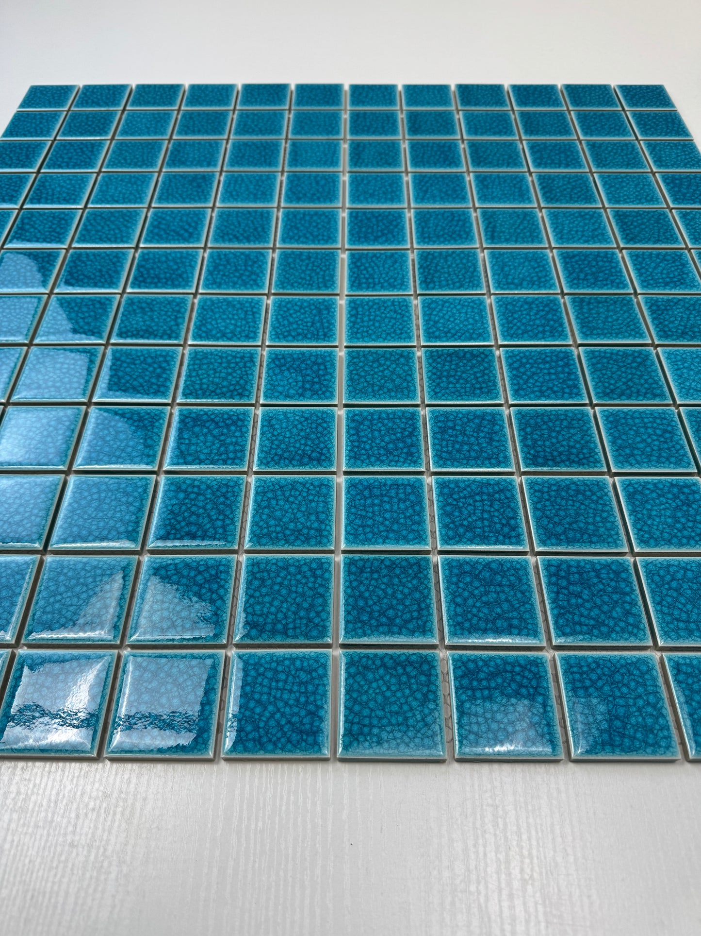 Oceanic Opal Series Tiffany Blue Convex Surface Crackle Porcelain Mosaic