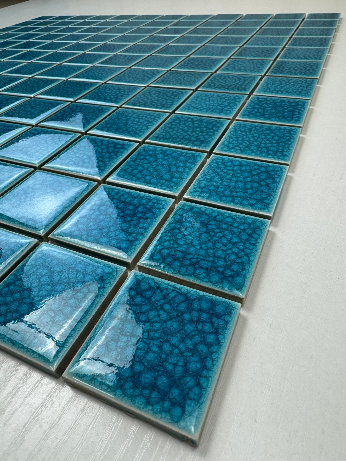 Oceanic Opal Series Tiffany Blue Convex Surface Crackle Porcelain Mosaic