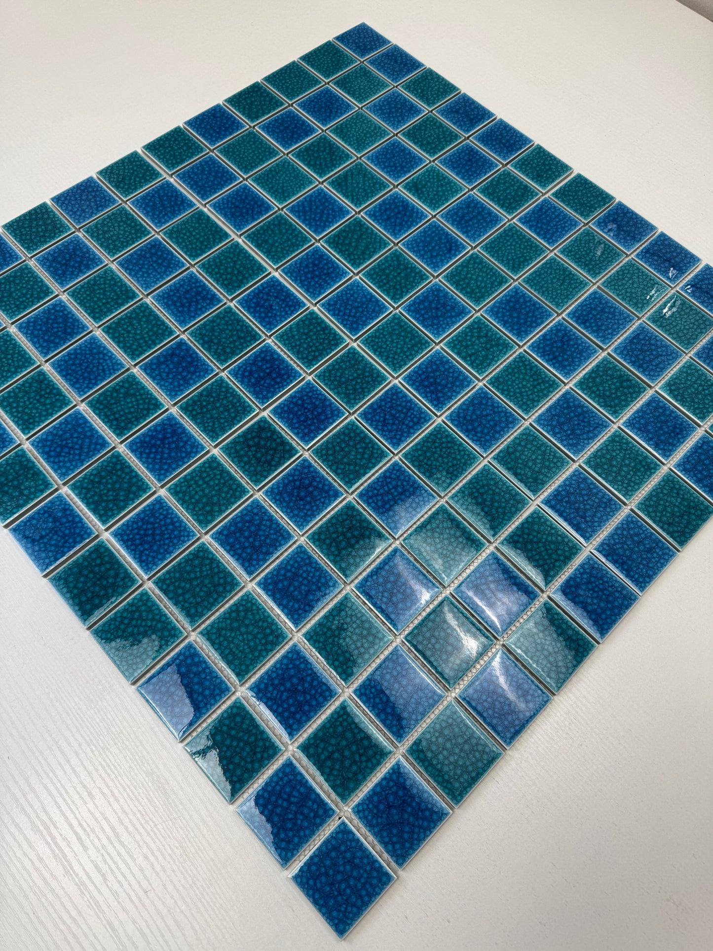 Oceanic Opal Series Tiffany Blue & French Blue Mixed Double Crackle Porcelain Mosaic