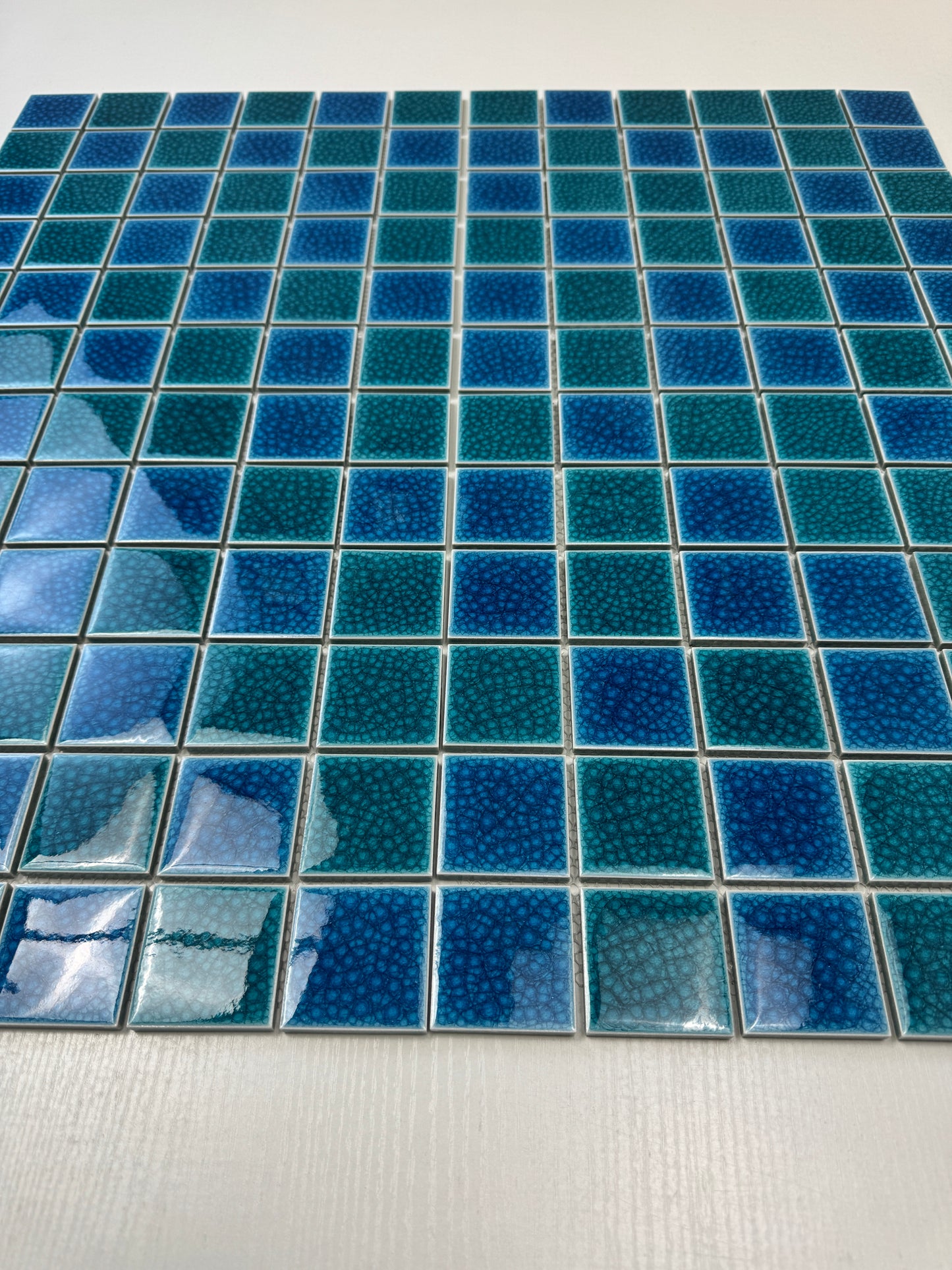 Oceanic Opal Series Tiffany Blue & French Blue Mixed Double Crackle Porcelain Mosaic