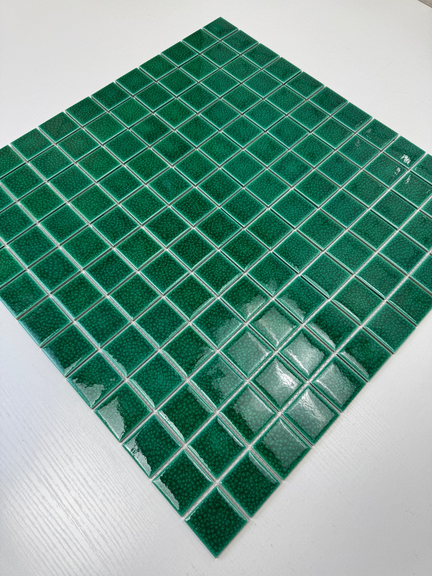 Oceanic Opal Series Forest Green Convex Surface Crackle Porcelain Mosaic