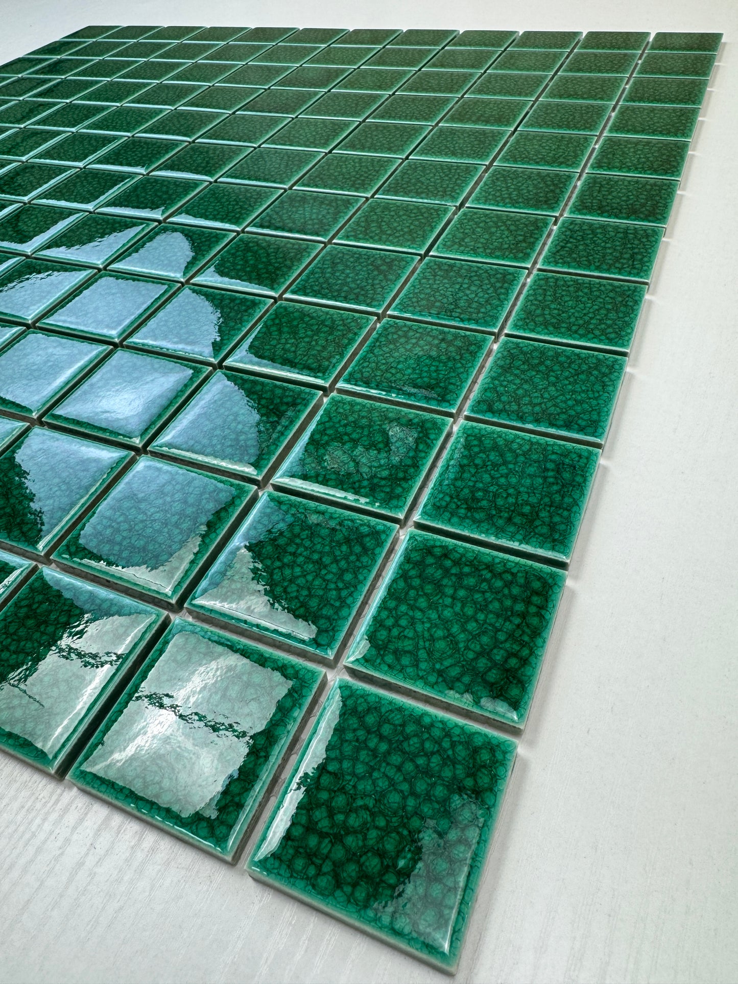 Oceanic Opal Series Forest Green Convex Surface Crackle Porcelain Mosaic