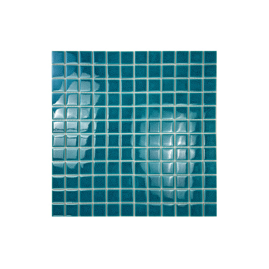 Oceanic Opal Series Dark Teal Blue Convex Surface Crackle Porcelain Mosaic