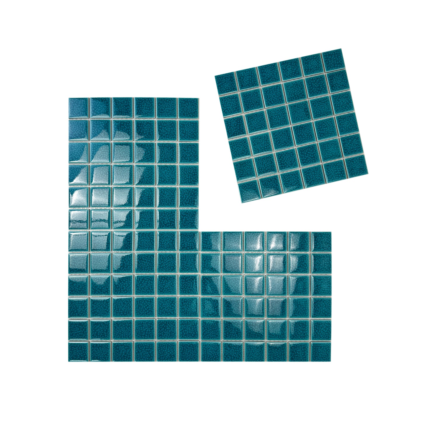 Oceanic Opal Series Dark Teal Blue Convex Surface Crackle Porcelain Mosaic