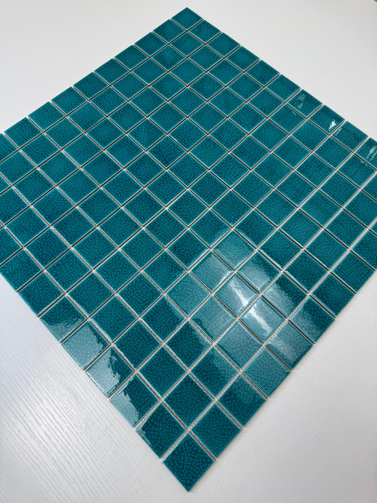 Oceanic Opal Series Tiffany Blue Double Crackle Porcelain Mosaic