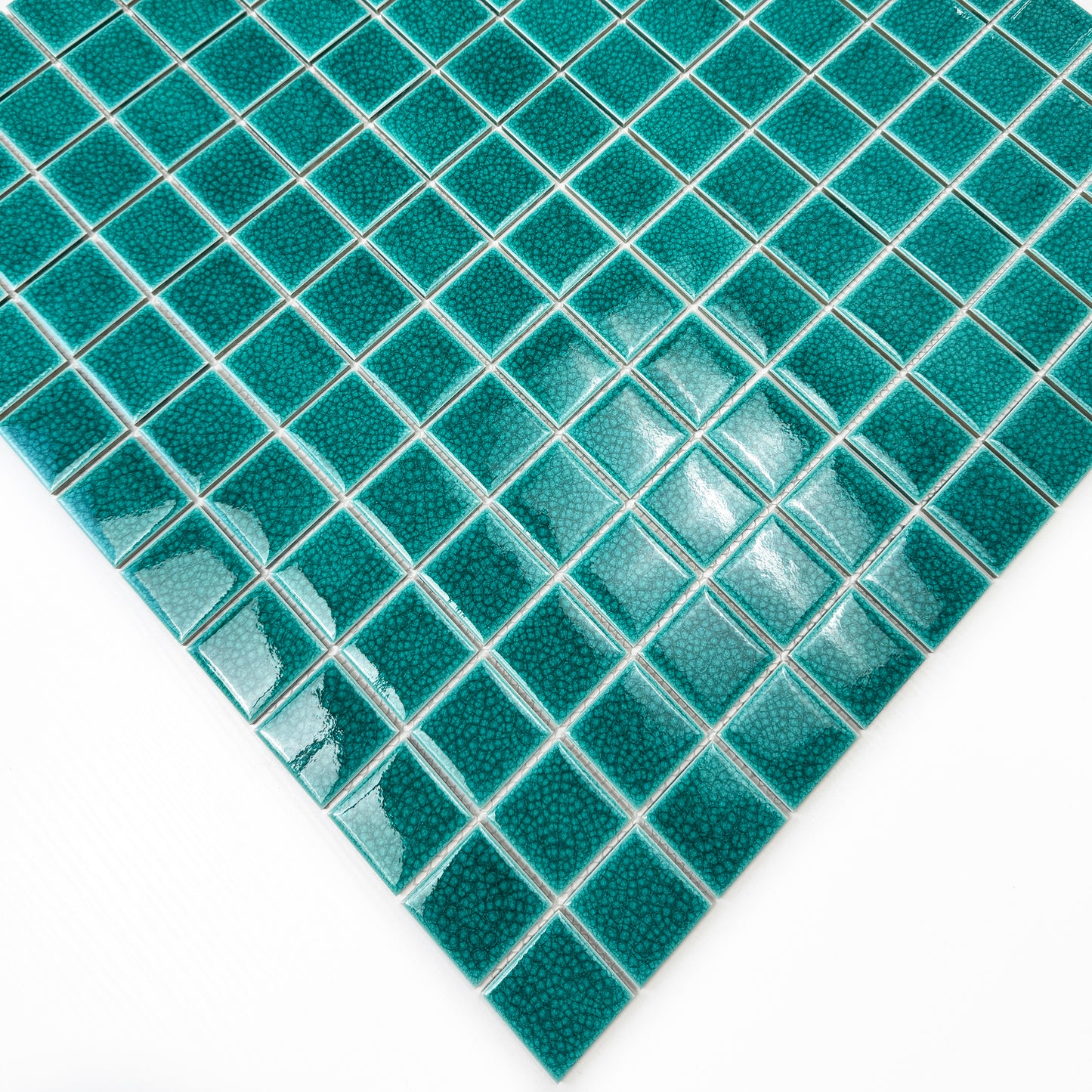 Oceanic Opal Series Teal Blue Convex Surface Crackle Porcelain Mosaic