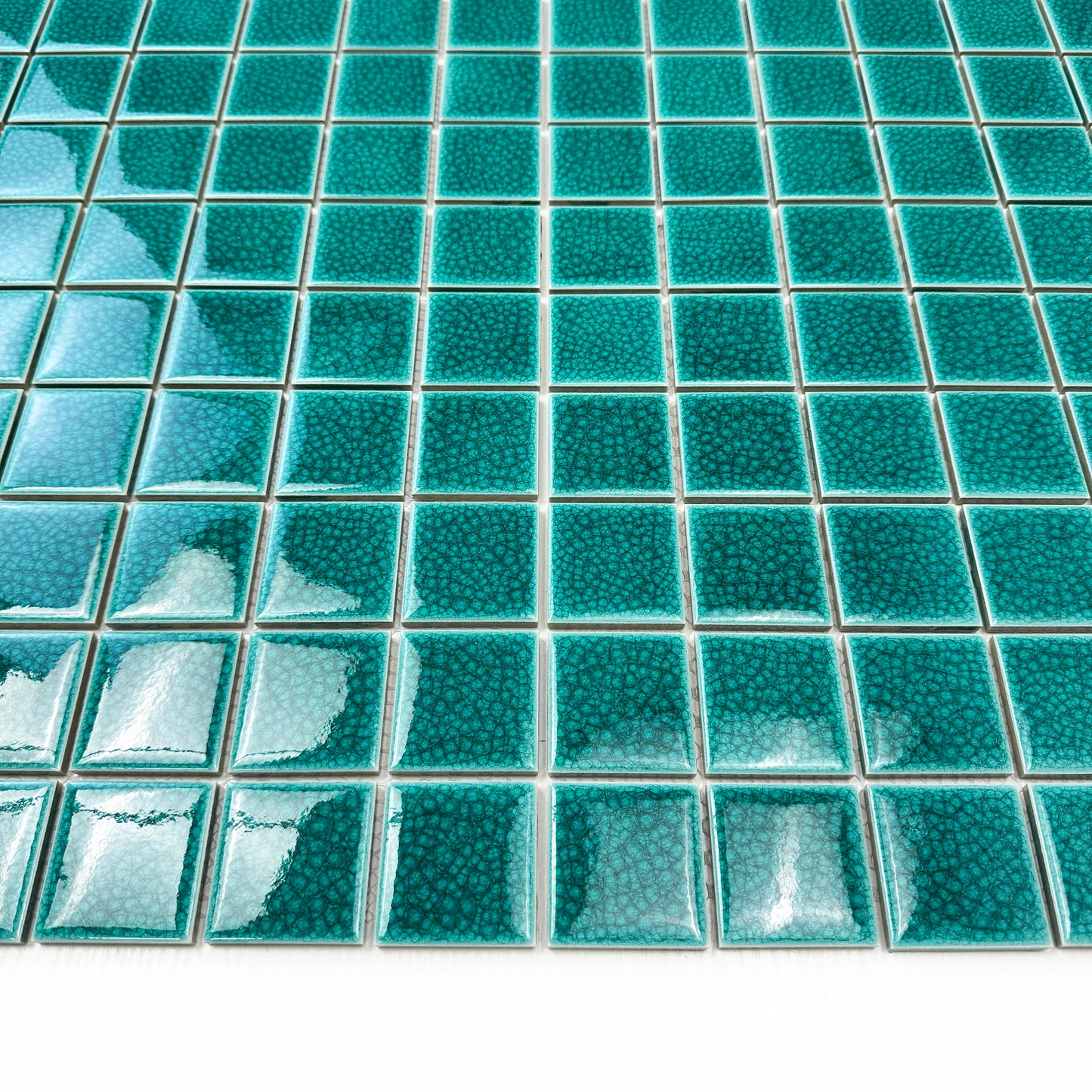 Oceanic Opal Series Teal Blue Convex Surface Crackle Porcelain Mosaic