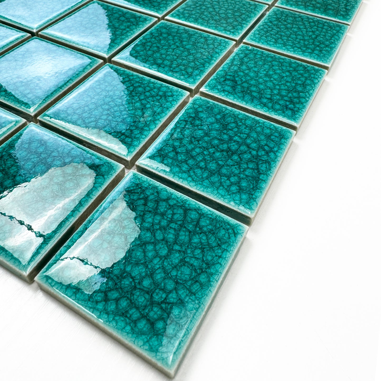 Oceanic Opal Series Teal Blue Convex Surface Crackle Porcelain Mosaic