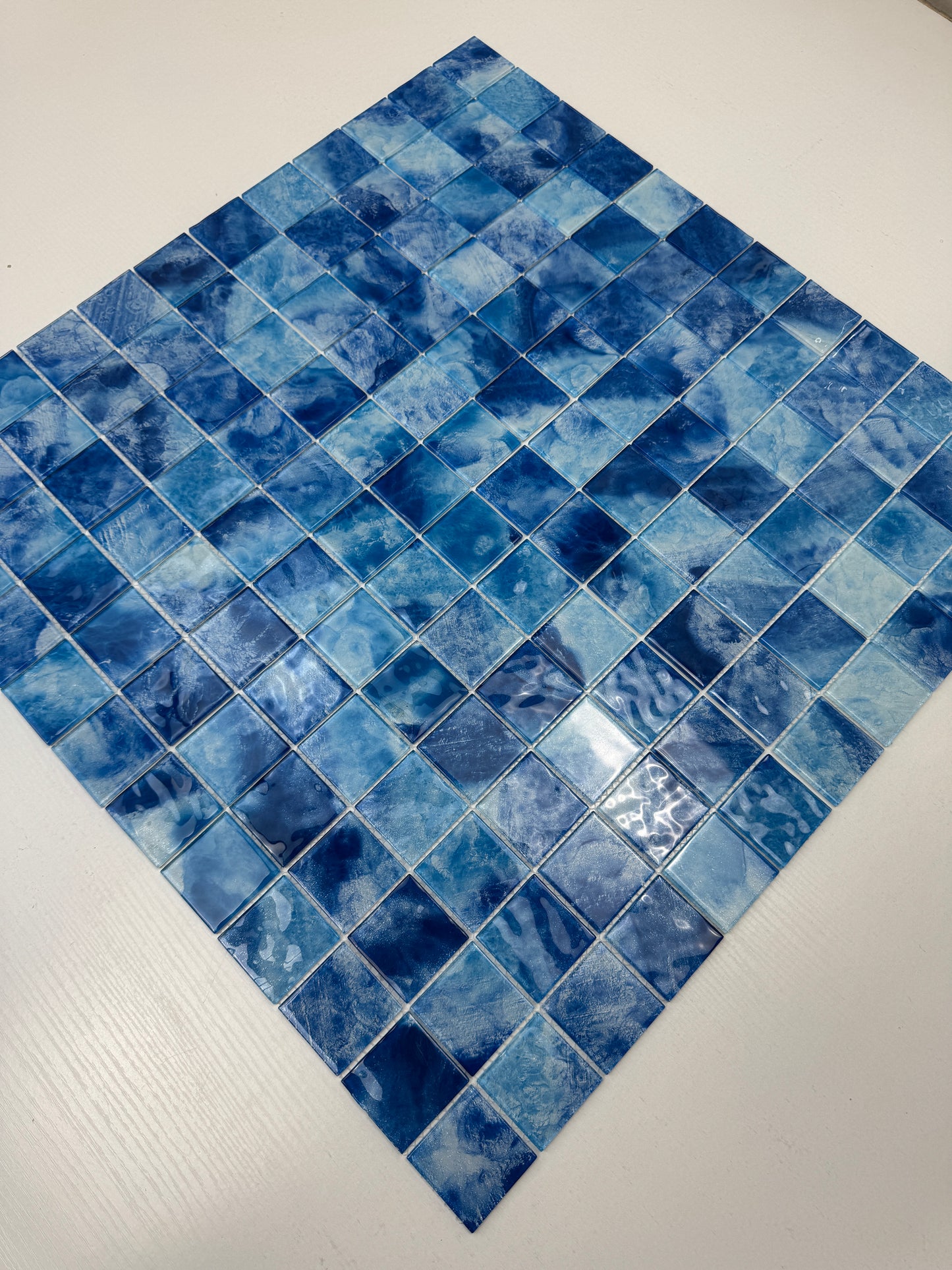 Marble Mirage Series Sky Blue & Ultra Marine Mixed Marble Transparent Texture Crystal Glass Mosaic