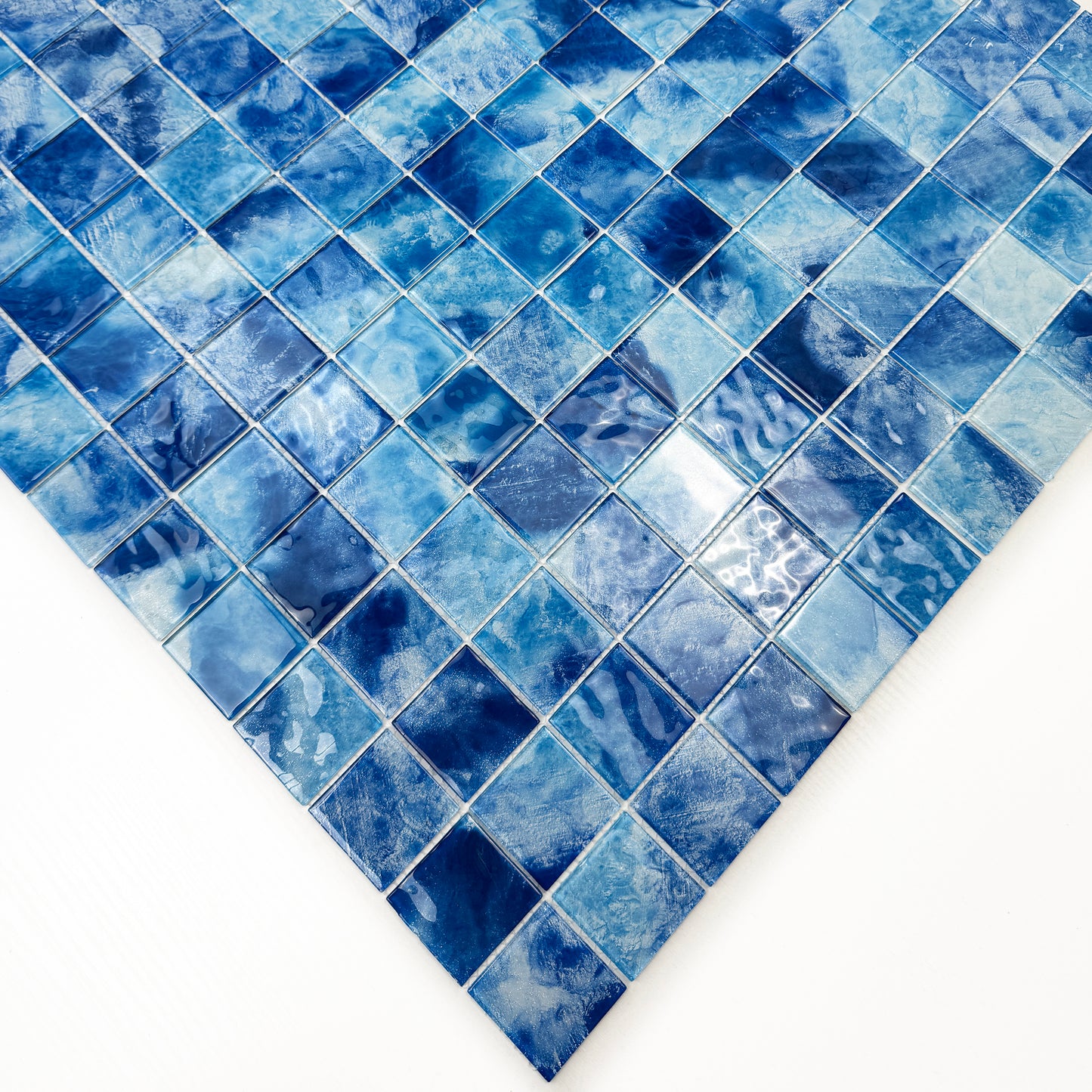 Marble Mirage Series Sky Blue & Ultra Marine Mixed Marble Transparent Texture Crystal Glass Mosaic