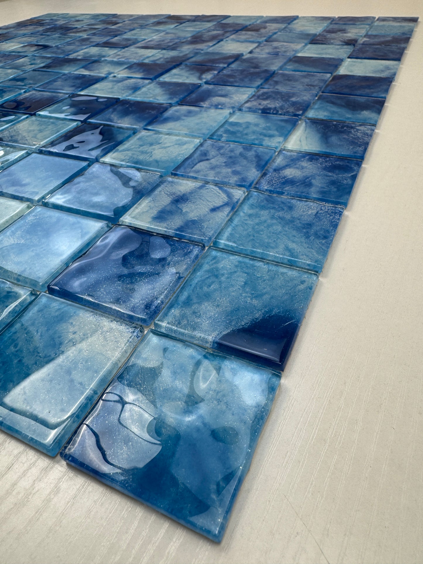 Marble Mirage Series Sky Blue & Ultra Marine Mixed Marble Transparent Texture Crystal Glass Mosaic