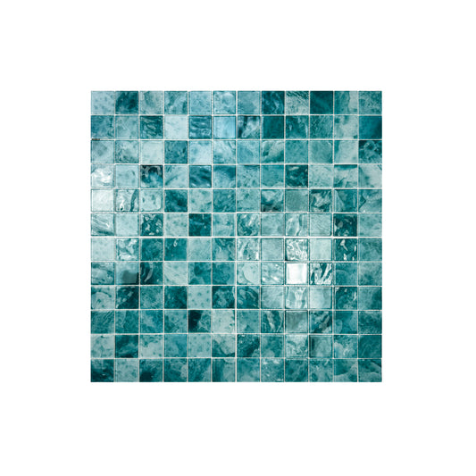 Marble Mirage Series Light Blue & Tiffany Blue Mixed Marble Transparent Texture Crystal Glass Mosaic