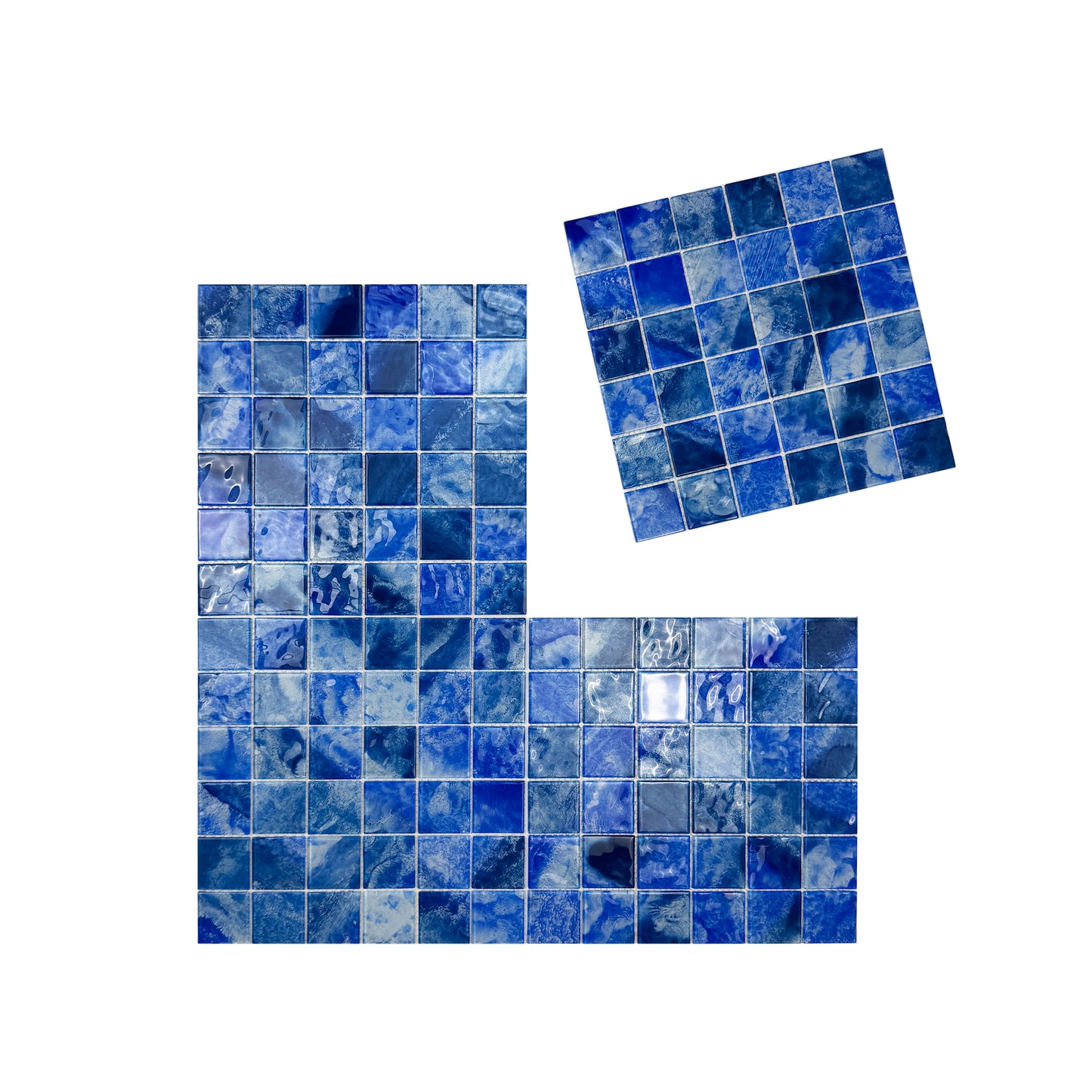 Marble Mirage Series Neon Blue & Yale Blue Mixed Marble Transparent Texture Crystal Glass Mosaic