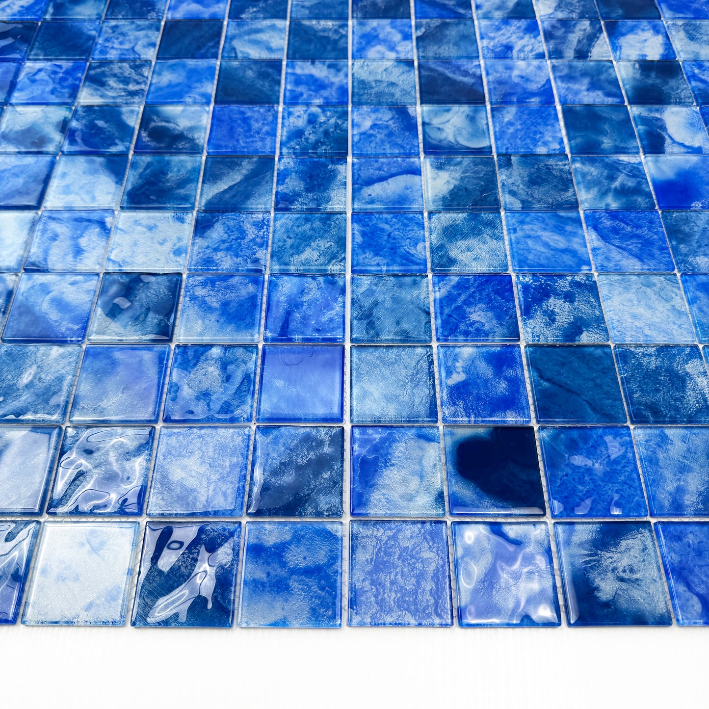 Marble Mirage Series Neon Blue & Yale Blue Mixed Marble Transparent Texture Crystal Glass Mosaic