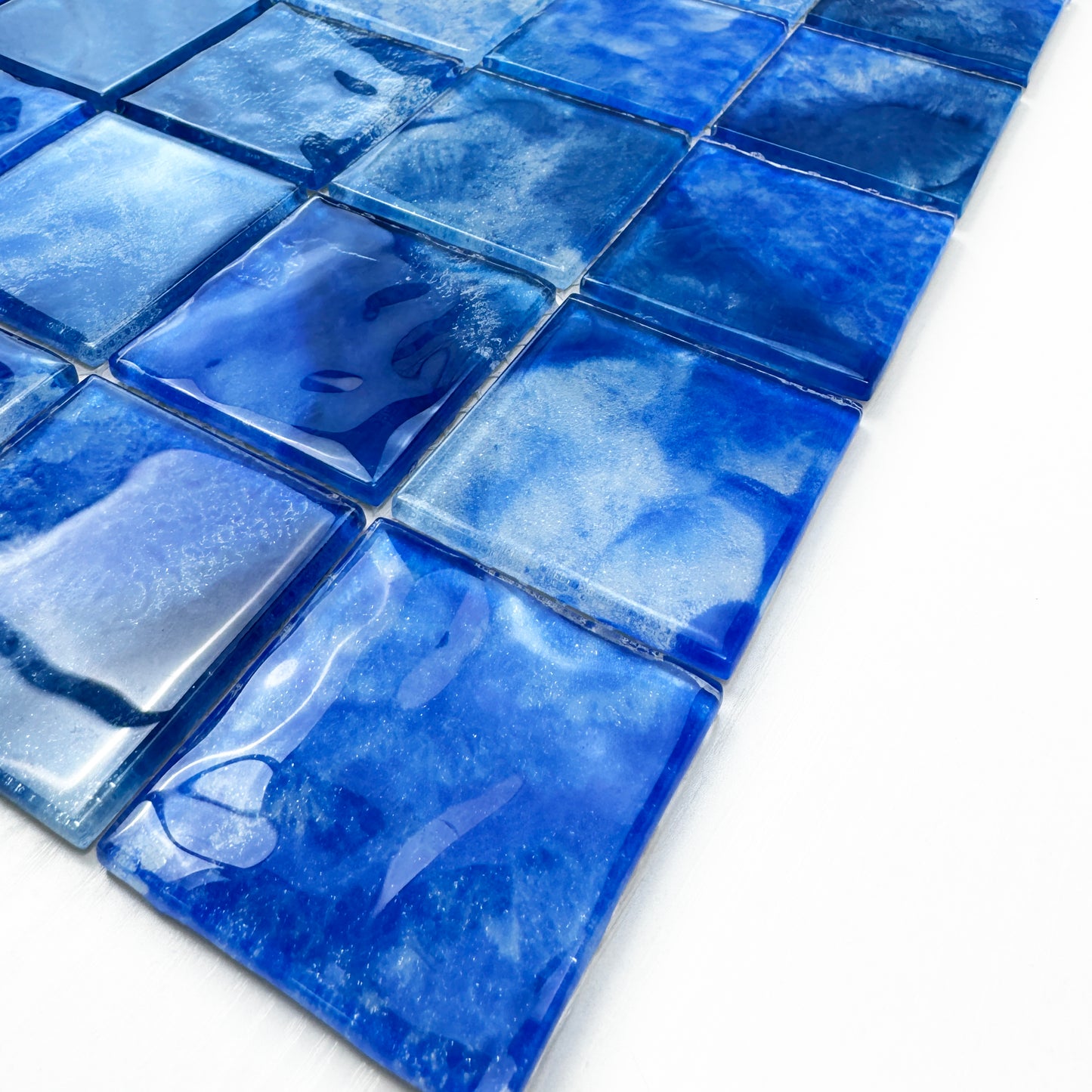 Marble Mirage Series Neon Blue & Yale Blue Mixed Marble Transparent Texture Crystal Glass Mosaic