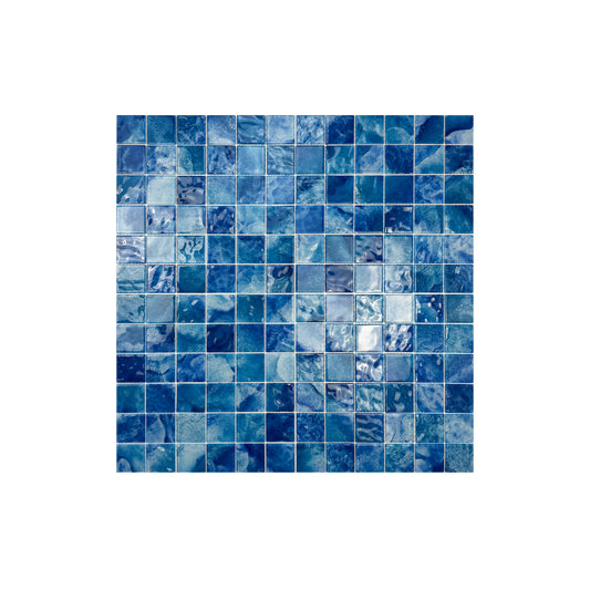 Marble Mirage Series Altramarine Blue & Cobalt Blue Mixed Marble Transparent Texture Crystal Glass Mosaic
