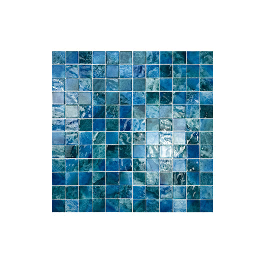 Marble Mirage Series Cyan Blue & Sky Blue & Tiffany Blue Mixed Marble Transparent Texture Crystal Glass Mosaic