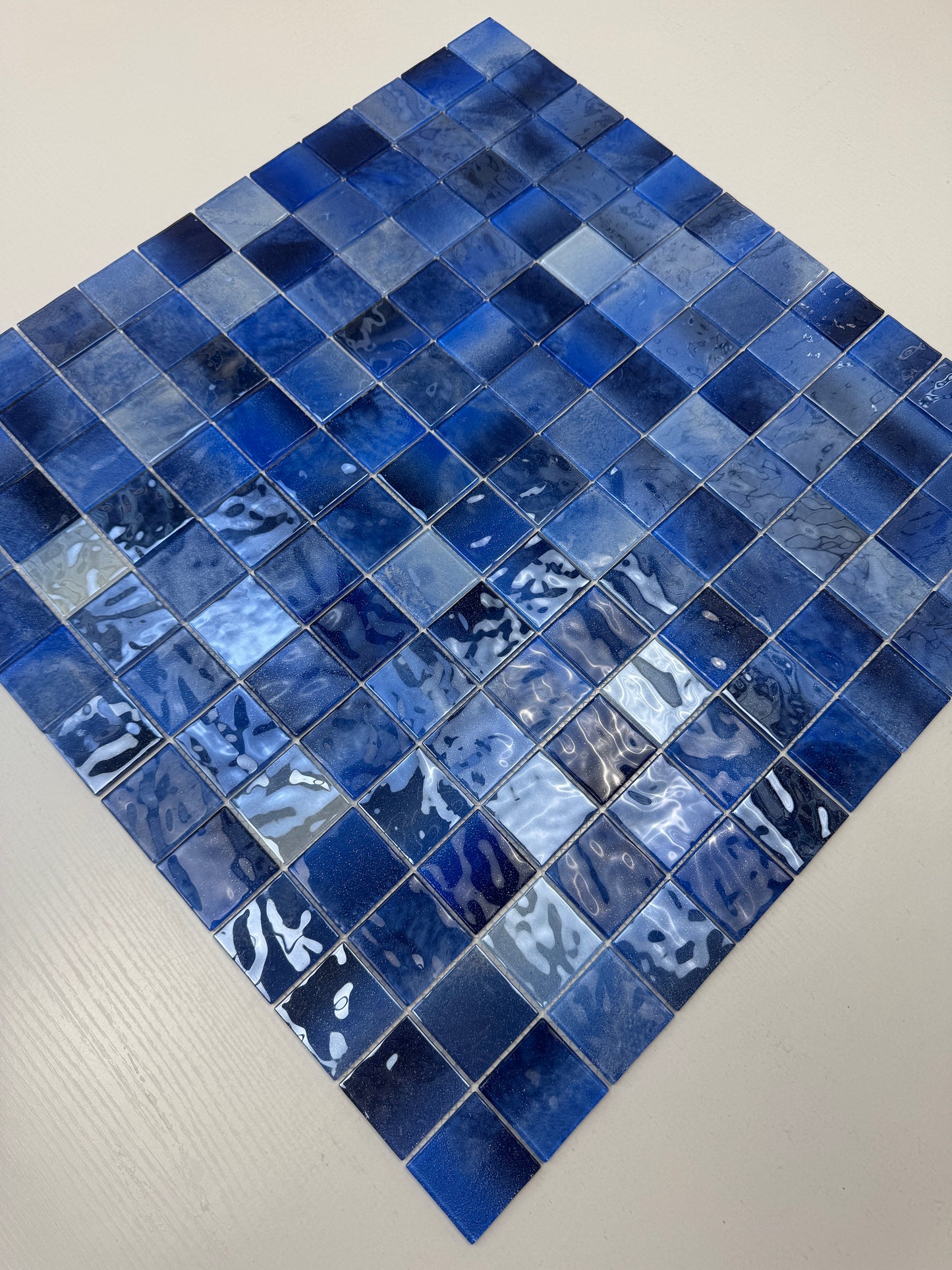 Marble Mirage Series Light Blue & Navy Blue & Midnight Blue Mixed Marble Transparent Texture Crystal Glass Mosaic