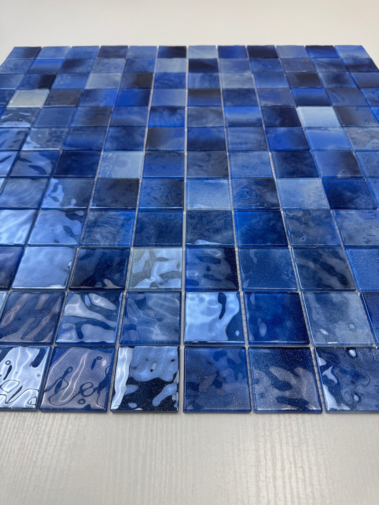 Marble Mirage Series Light Blue & Navy Blue & Midnight Blue Mixed Marble Transparent Texture Crystal Glass Mosaic