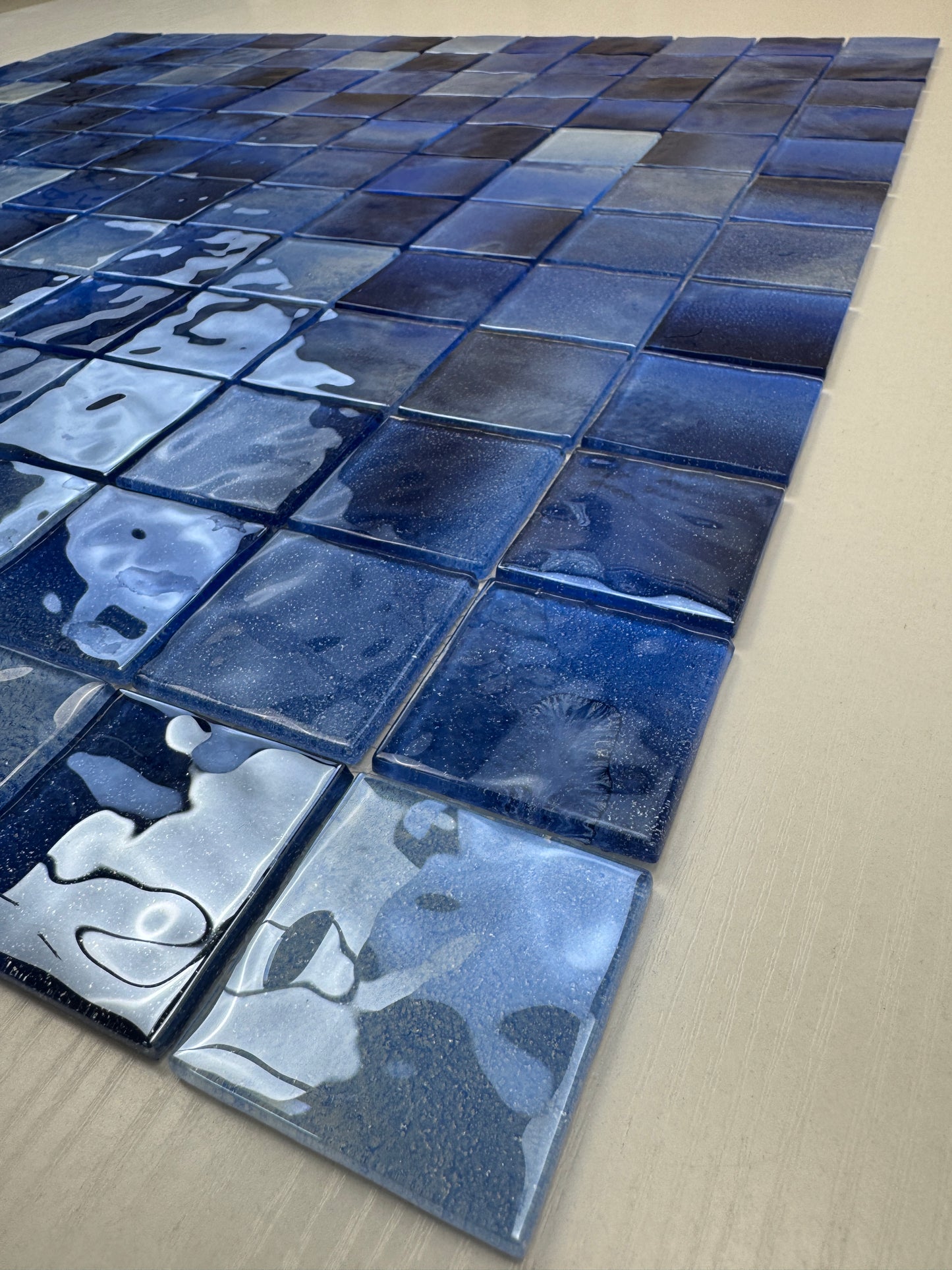 Marble Mirage Series Light Blue & Navy Blue & Midnight Blue Mixed Marble Transparent Texture Crystal Glass Mosaic