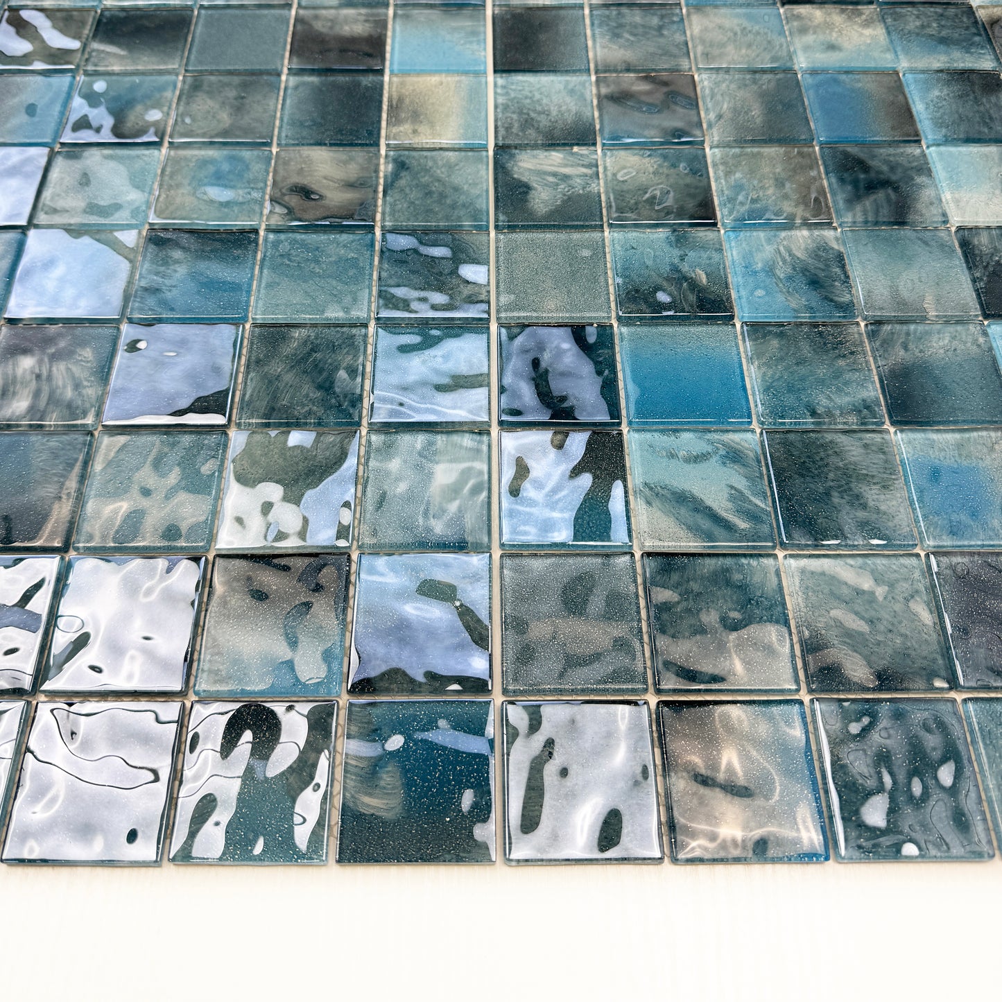 Marble Mirage Series Baby Blue & Tiffany Blue & Sapphire Blue Mixed Marble Transparent Textures Crystal Glass Mosaic