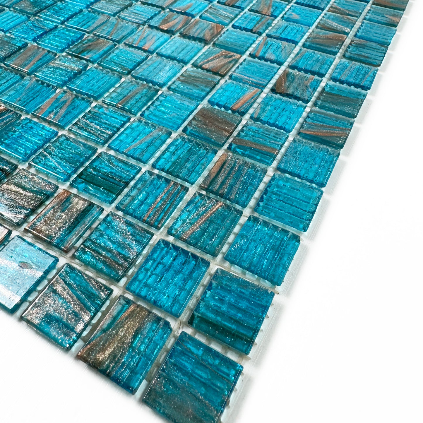 Glacial Artistry Series Cerulean Blue With Gold Line Hot Melt Glass Mosaic
