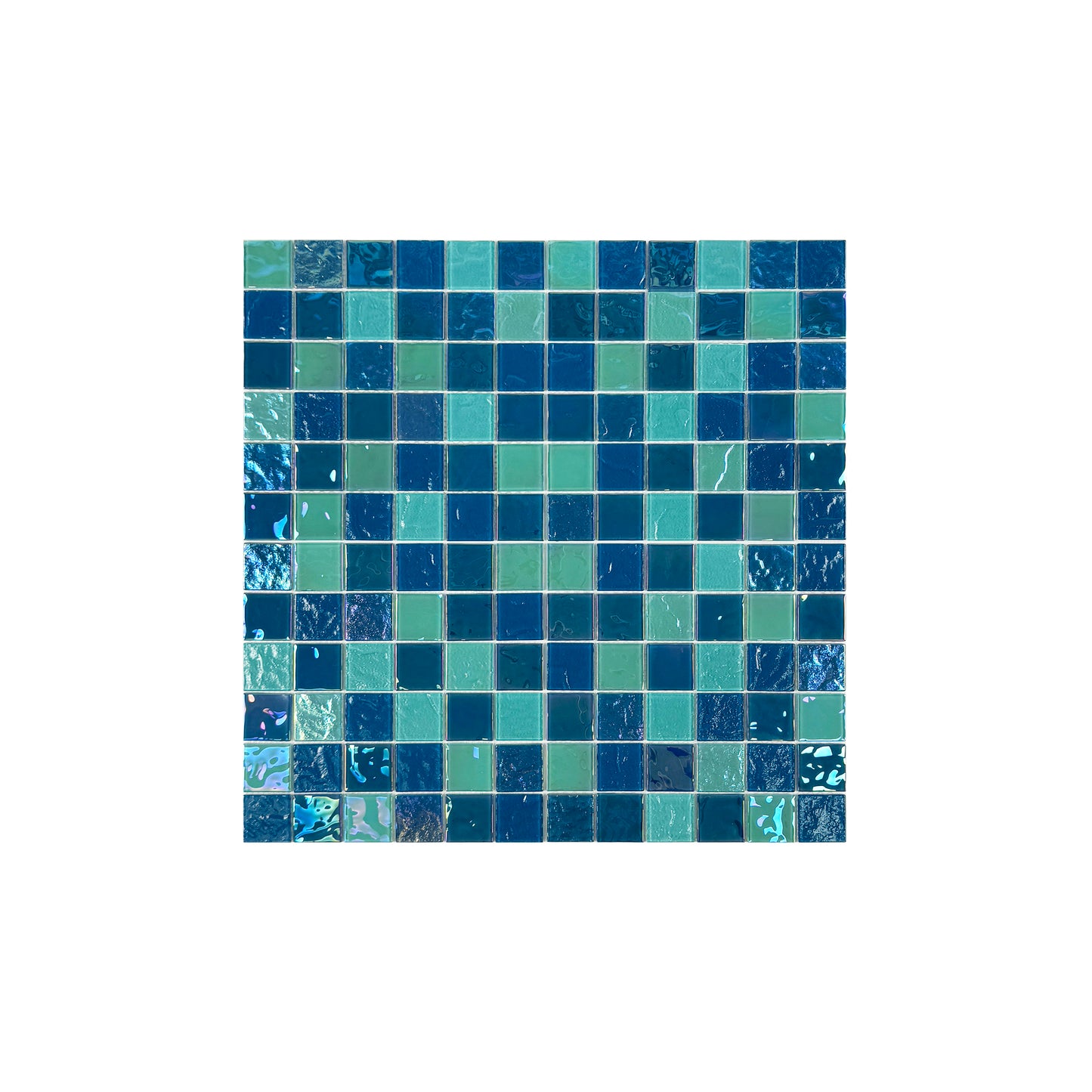 Crystal Cascade Series Pine Green & Sapphire Blue Iridescent Mixed Wave Pattern Crystal Glass Mosaic