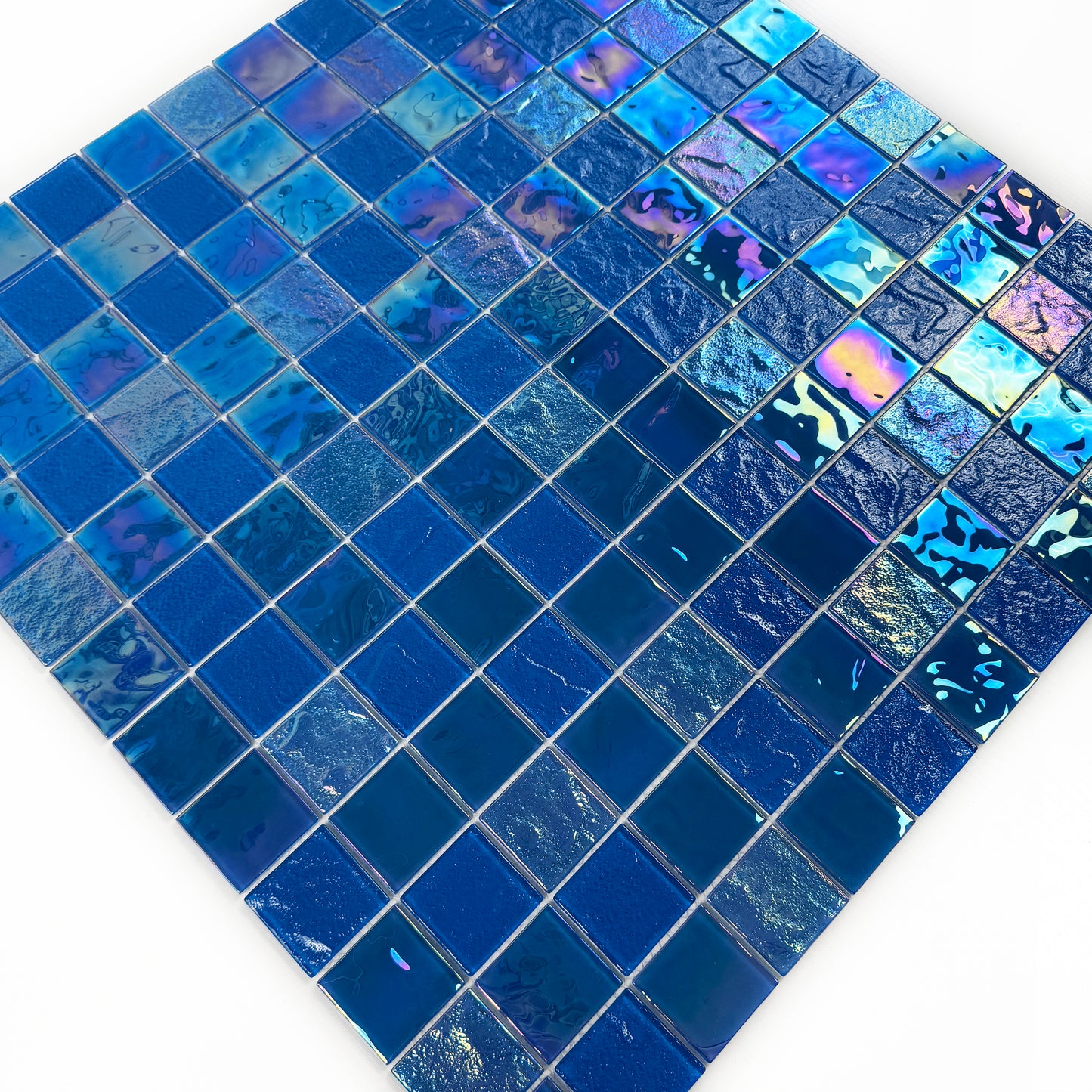 Crystal Cascade Series Light Blue Iridescent Mixed Wave Pattern Crystal Glass Mosaic