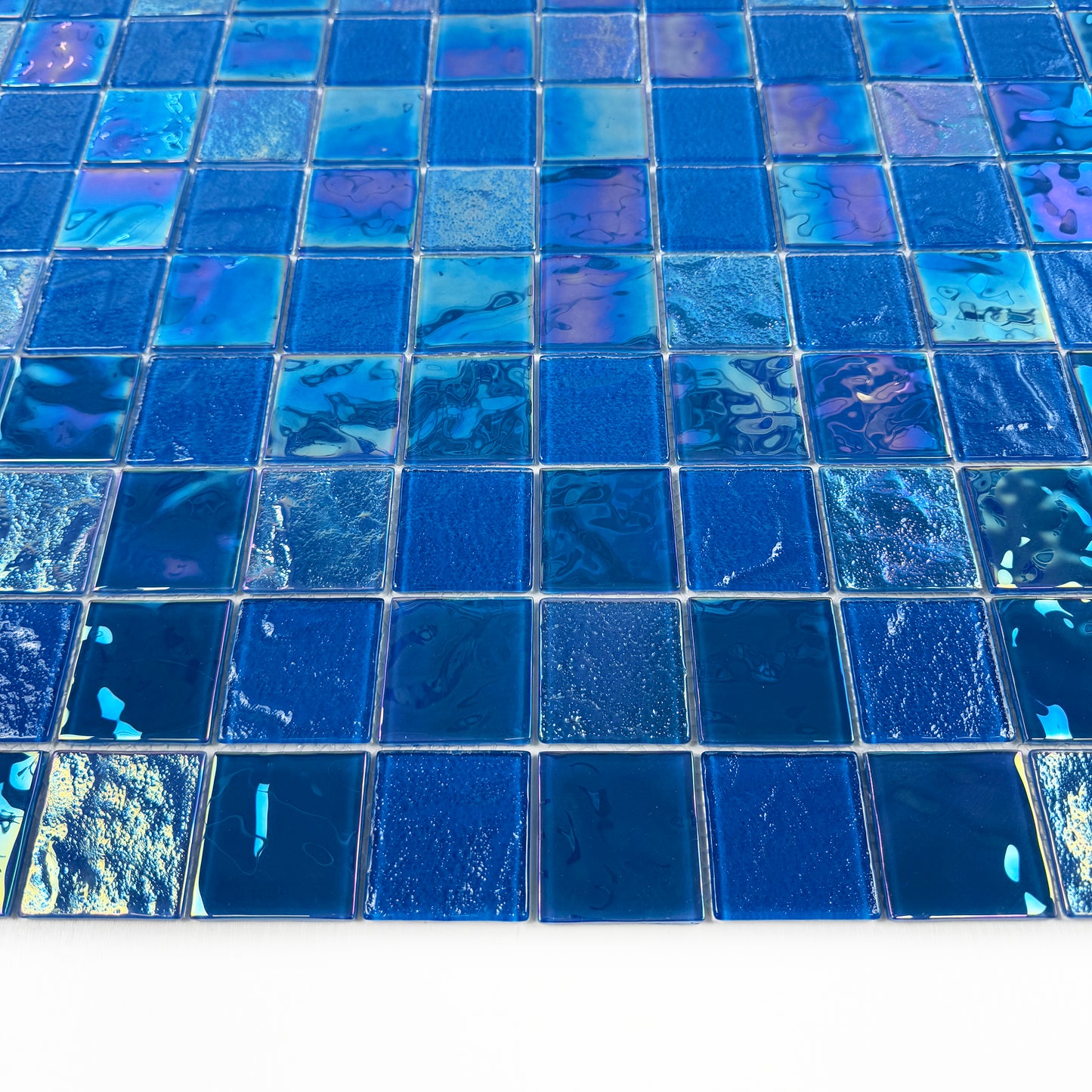 Crystal Cascade Series Light Blue Iridescent Mixed Wave Pattern Crystal Glass Mosaic